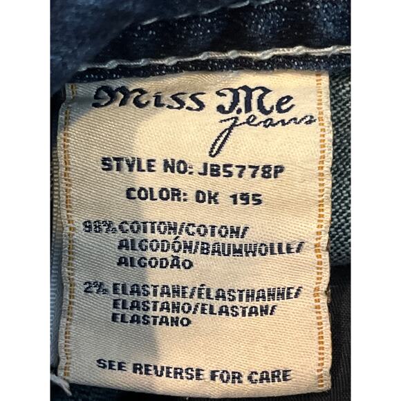 Miss Me Size 29 Boyfriend Capri Blue Denim Embellished Jeans - Picture 6 of 8